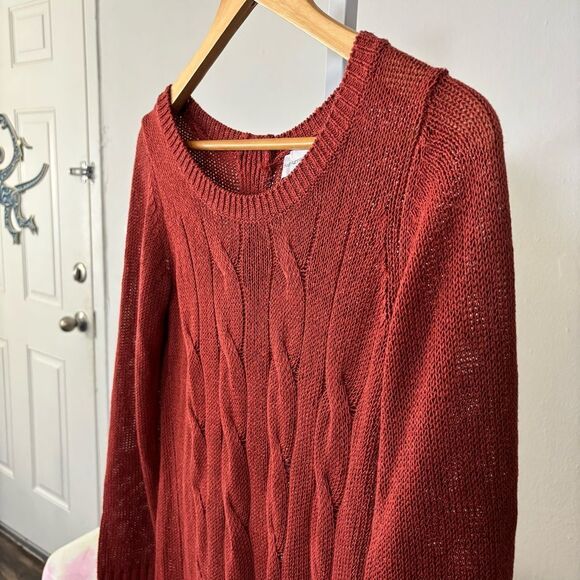SOFT SURROUNDINGS Women's Red rust Cable Knit Sweater size XS sheer lightweight - Picture 4 of 6